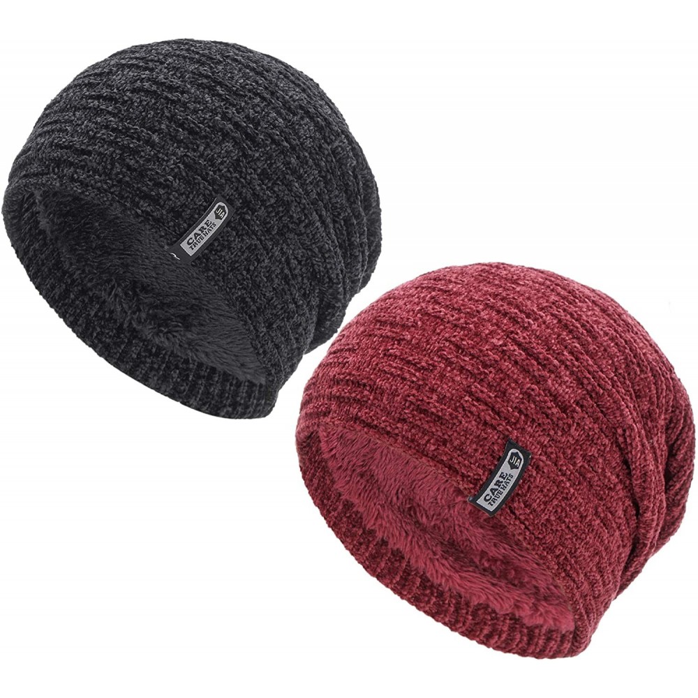 Skullies & Beanies Oversized Unisex Fleece Lined Slouchy Beanie Soft Thick Warm Winter Knitted Beanie Ski Hat - CC18YNO2DCC $...