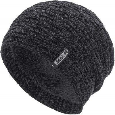 Skullies & Beanies Oversized Unisex Fleece Lined Slouchy Beanie Soft Thick Warm Winter Knitted Beanie Ski Hat - CC18YNO2DCC $...