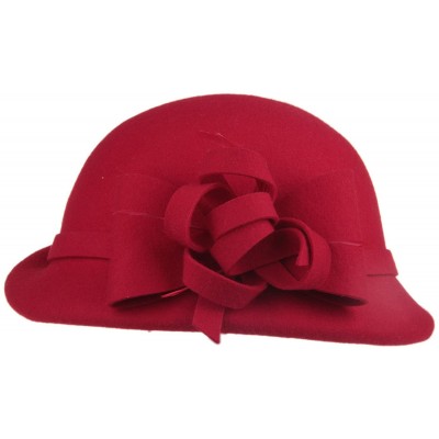 Bucket Hats Women's 100% Wool Church Dress Cloche Hat Plumy Felt Bucket Winter Hat - Red - CD186L50YI3 $25.97