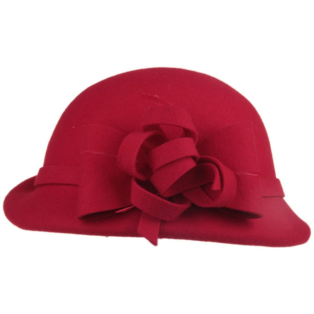 Bucket Hats Women's 100% Wool Church Dress Cloche Hat Plumy Felt Bucket Winter Hat - Red - CD186L50YI3 $25.97