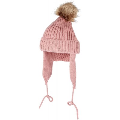 Skullies & Beanies Ribbed Knit Beanie Velour Lining Hat Pom Earflaps Cap BZ70012 - Pink - C418KIRDT8L $25.41