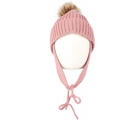 Skullies & Beanies Ribbed Knit Beanie Velour Lining Hat Pom Earflaps Cap BZ70012 - Pink - C418KIRDT8L $25.41