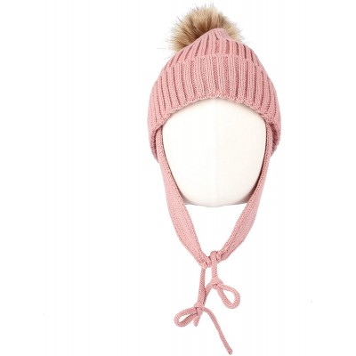 Skullies & Beanies Ribbed Knit Beanie Velour Lining Hat Pom Earflaps Cap BZ70012 - Pink - C418KIRDT8L $25.41