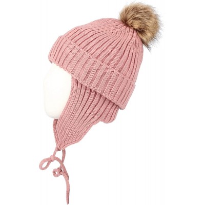 Skullies & Beanies Ribbed Knit Beanie Velour Lining Hat Pom Earflaps Cap BZ70012 - Pink - C418KIRDT8L $25.41