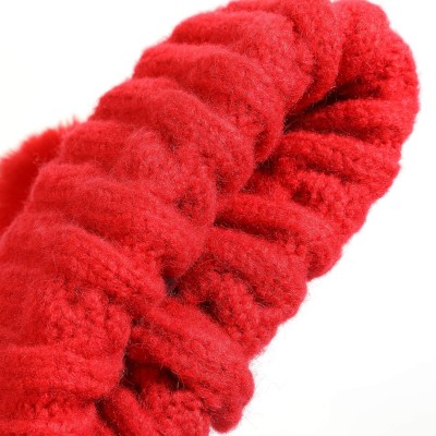 Skullies & Beanies Winter Beanie Knit Hat with Faux Fur Pom Pom Slouchy Soft Warm Stretch Cable Ski Cap for Women - Red - C01...