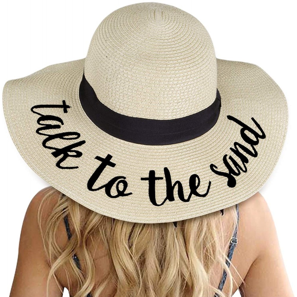 Sun Hats Womens Bowknot Straw Hat Foldable Beach Sun Hat Roll up UPF 50+ - Ae Talk to the Sand - Beige - C518SMU9RZQ $15.23