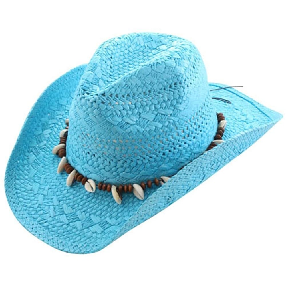 Cowboy Hats Straw Country Cowboy Hat- Beads - Turquoise - CN182YUO4R8 $15.50