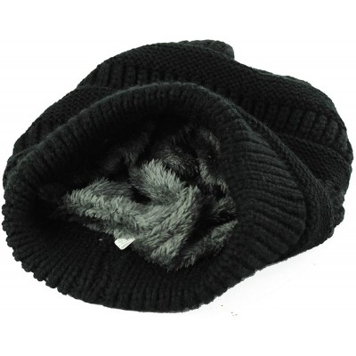 Skullies & Beanies Cable Knit Beanie Slouchy Hats Fleece Lined Cuff Toboggan Crochet Winter Cap Warm Hat Womens Mens - Black ...