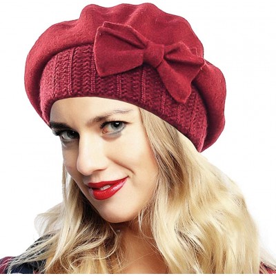Berets Womens Beret 100% Wool French Beret Beanie Winter Hats Hy022 - Claret - CO18HLA4U7Q $18.76
