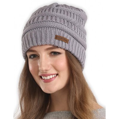 Skullies & Beanies Cable Knit Beanie for Women - Warm & Cute Multicolored Winter Knitted Caps for Cold Weather - Gray - C4185...