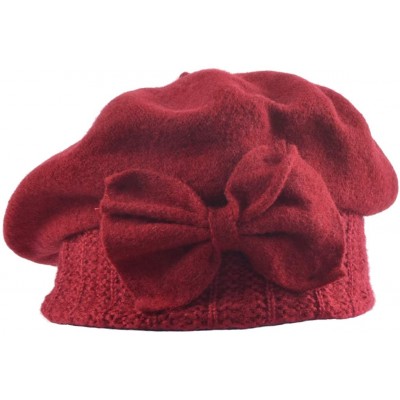 Berets Womens Beret 100% Wool French Beret Beanie Winter Hats Hy022 - Claret - CO18HLA4U7Q $10.39