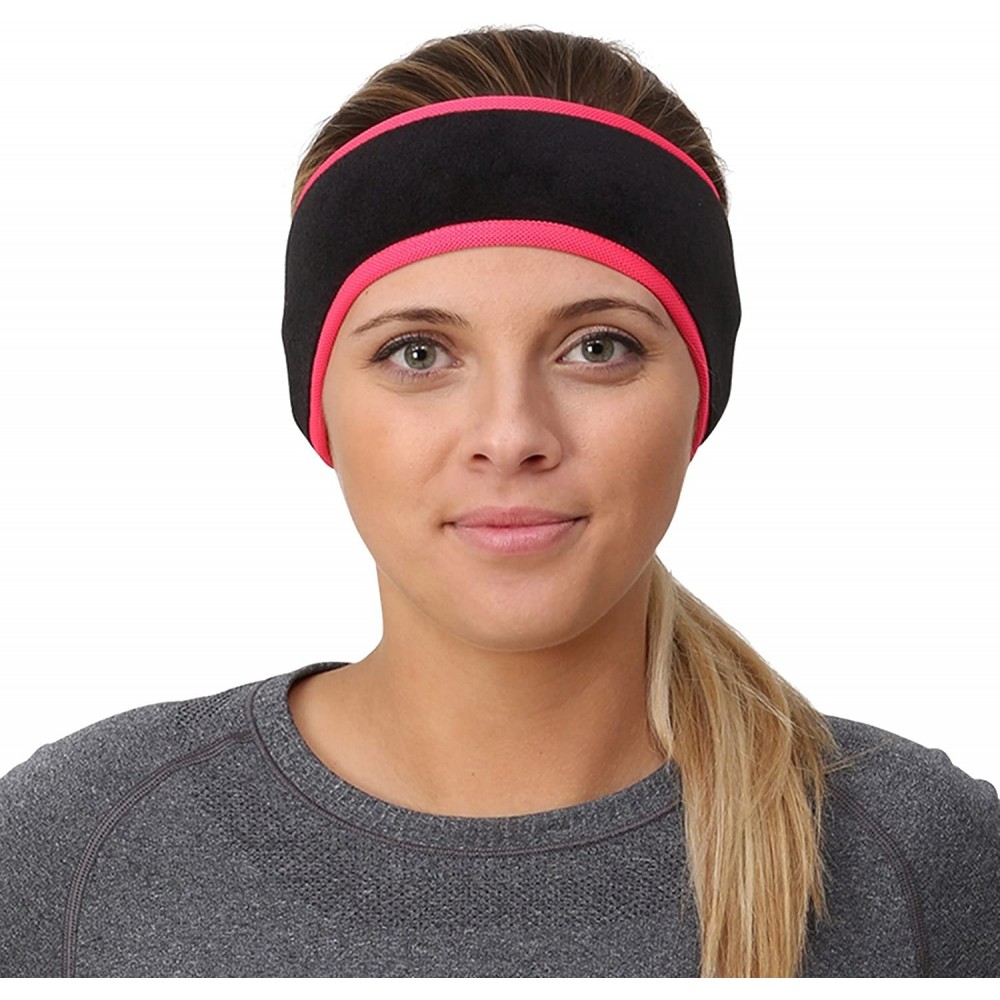 Balaclavas Women's Ponytail Headband - Fleece Earband - Winter Running Headband - Black / Bright Coral - CA12H6VO5MB $14.01