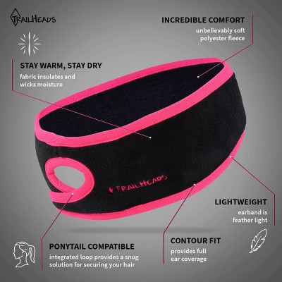 Balaclavas Women's Ponytail Headband - Fleece Earband - Winter Running Headband - Black / Bright Coral - CA12H6VO5MB $14.01