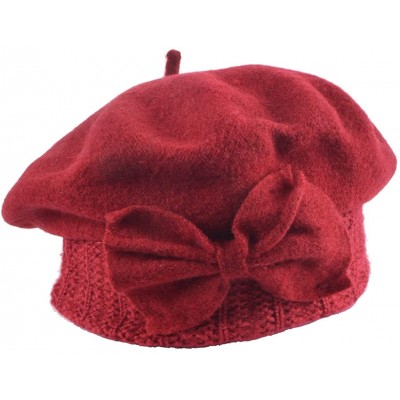 Berets Womens Beret 100% Wool French Beret Beanie Winter Hats Hy022 - Claret - CO18HLA4U7Q $10.39