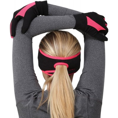 Balaclavas Women's Ponytail Headband - Fleece Earband - Winter Running Headband - Black / Bright Coral - CA12H6VO5MB $14.01