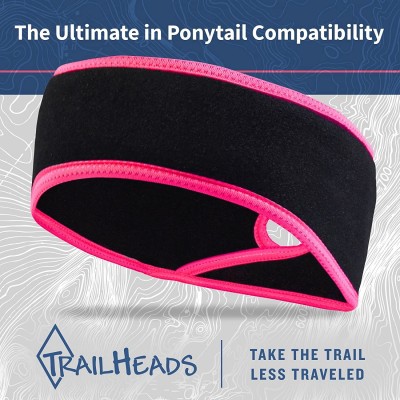 Balaclavas Women's Ponytail Headband - Fleece Earband - Winter Running Headband - Black / Bright Coral - CA12H6VO5MB $14.01