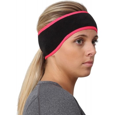 Balaclavas Women's Ponytail Headband - Fleece Earband - Winter Running Headband - Black / Bright Coral - CA12H6VO5MB $14.01