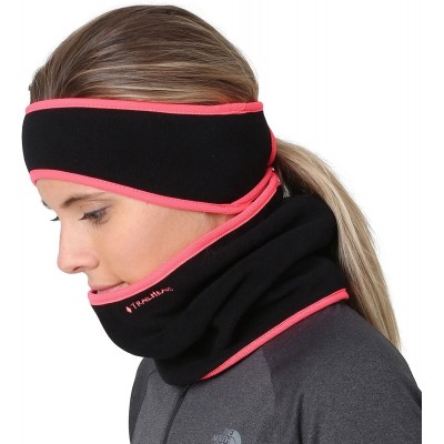 Balaclavas Women's Ponytail Headband - Fleece Earband - Winter Running Headband - Black / Bright Coral - CA12H6VO5MB $14.01