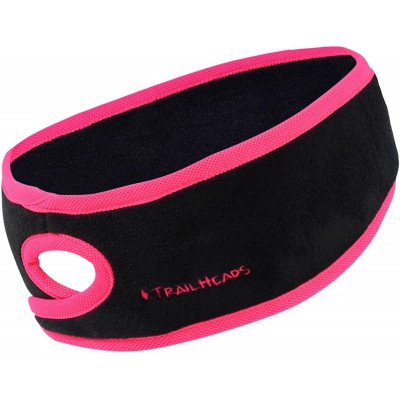 Balaclavas Women's Ponytail Headband - Fleece Earband - Winter Running Headband - Black / Bright Coral - CA12H6VO5MB $14.01