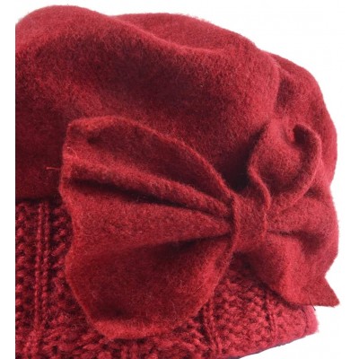 Berets Womens Beret 100% Wool French Beret Beanie Winter Hats Hy022 - Claret - CO18HLA4U7Q $10.39