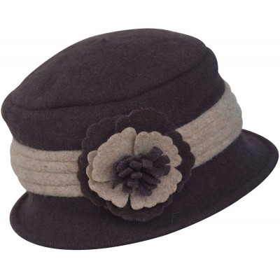 Bucket Hats Two-Tone Retro Womens Wool Warm Flower Band Dress Bucket Cloche Cap Hat A217 - Brown - CQ11NG5TO0Z $9.76