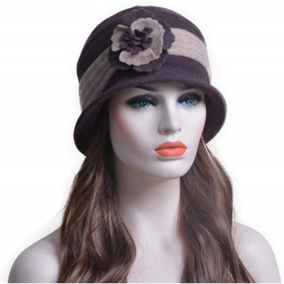 Bucket Hats Two-Tone Retro Womens Wool Warm Flower Band Dress Bucket Cloche Cap Hat A217 - Brown - CQ11NG5TO0Z $9.76
