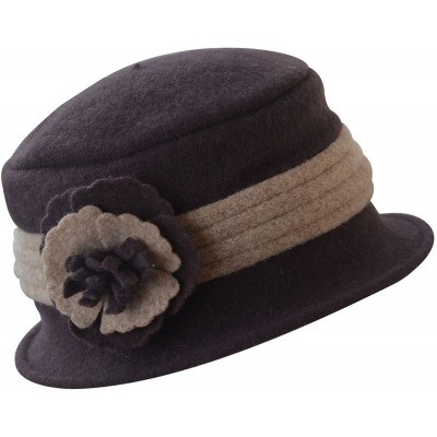 Bucket Hats Two-Tone Retro Womens Wool Warm Flower Band Dress Bucket Cloche Cap Hat A217 - Brown - CQ11NG5TO0Z $9.76