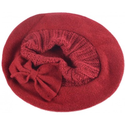 Berets Womens Beret 100% Wool French Beret Beanie Winter Hats Hy022 - Claret - CO18HLA4U7Q $10.39