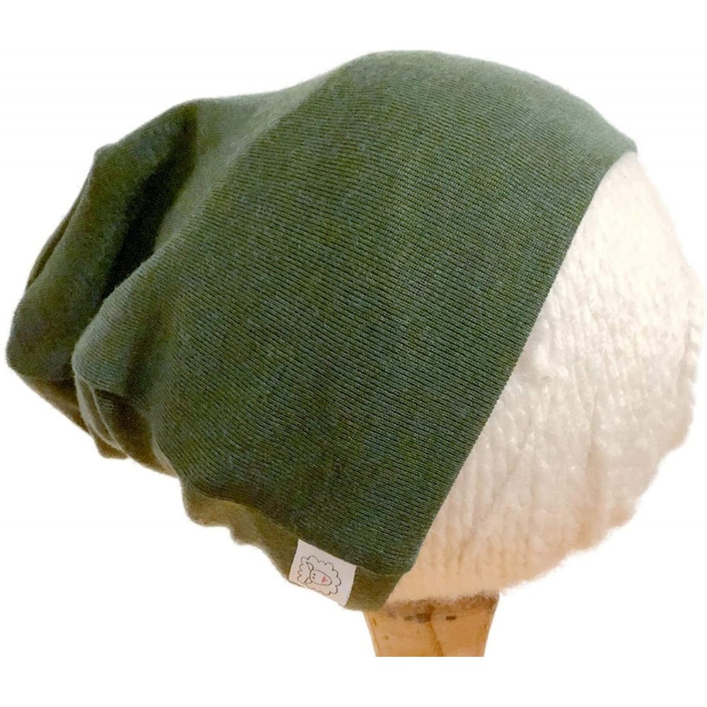 Skullies & Beanies Pure Organic Merino Wool Hat- Slouchy Beanie- Toque- Knit Cap- Skully- Balaclava - Kale - CZ18YXITGHZ $26.88