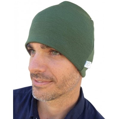 Skullies & Beanies Pure Organic Merino Wool Hat- Slouchy Beanie- Toque- Knit Cap- Skully- Balaclava - Kale - CZ18YXITGHZ $26.88