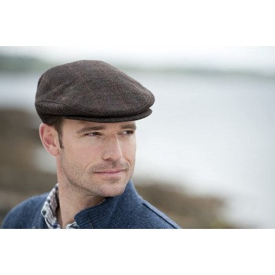 Newsboy Caps Men's Irish Tweed Cap 100% Wool Brown Plaid Made in Ireland - C111WHIFJMJ $51.72