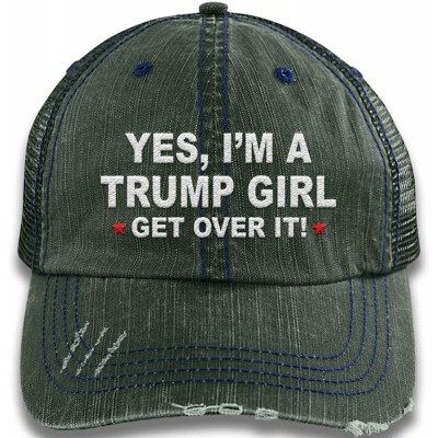 Baseball Caps Yes I'm A Trump Girl Get Over It Distressed Unstructured Trucker Cap 01810 - Dark Green/Navy - C518A0K5UXC $35.31