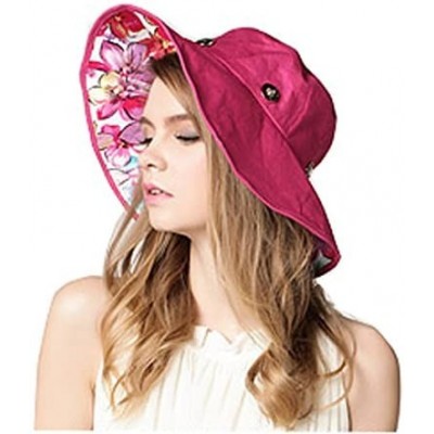 Sun Hats Women Large Brim Bucket Hats Anti-UV Foldable Beach Travel Flat Sun Hat Cap Topee - Rosy/Printed Flower - CQ12I62J5V...