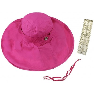 Sun Hats Women Large Brim Bucket Hats Anti-UV Foldable Beach Travel Flat Sun Hat Cap Topee - Rosy/Printed Flower - CQ12I62J5V...