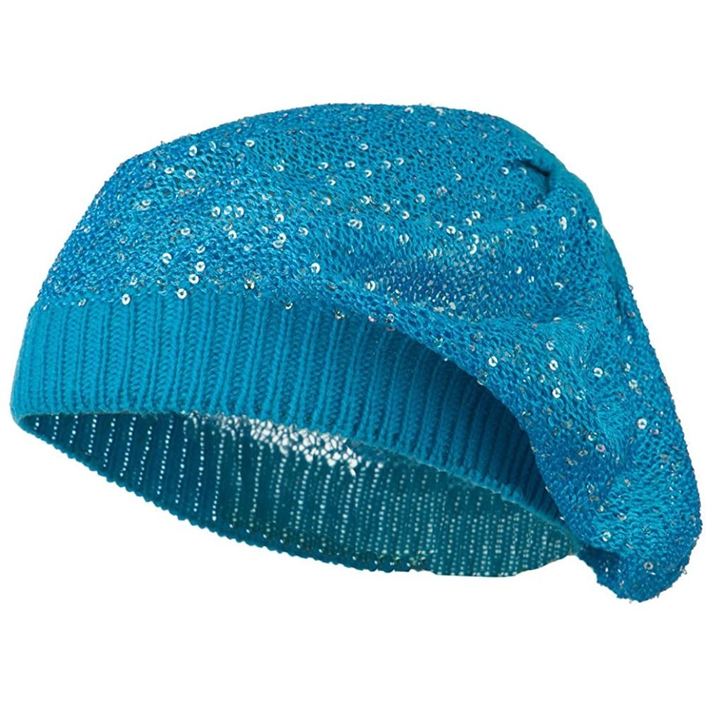 Berets Sequin Nylon Stretchable Beret - Blue - CY11K1CSTMF $21.20