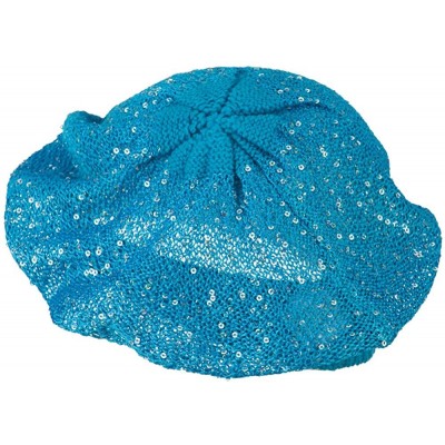 Berets Sequin Nylon Stretchable Beret - Blue - CY11K1CSTMF $21.20