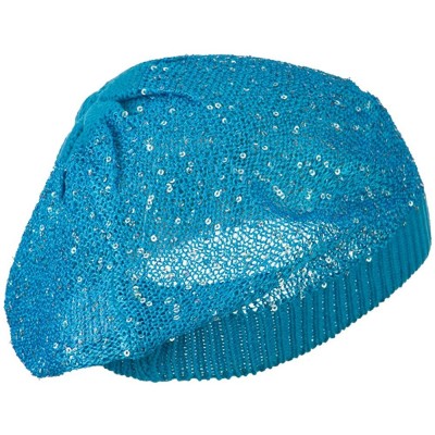 Berets Sequin Nylon Stretchable Beret - Blue - CY11K1CSTMF $21.20