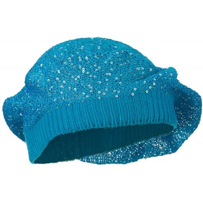 Berets Sequin Nylon Stretchable Beret - Blue - CY11K1CSTMF $21.20