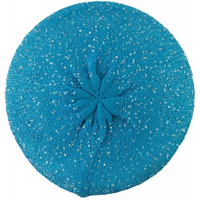 Berets Sequin Nylon Stretchable Beret - Blue - CY11K1CSTMF $21.20