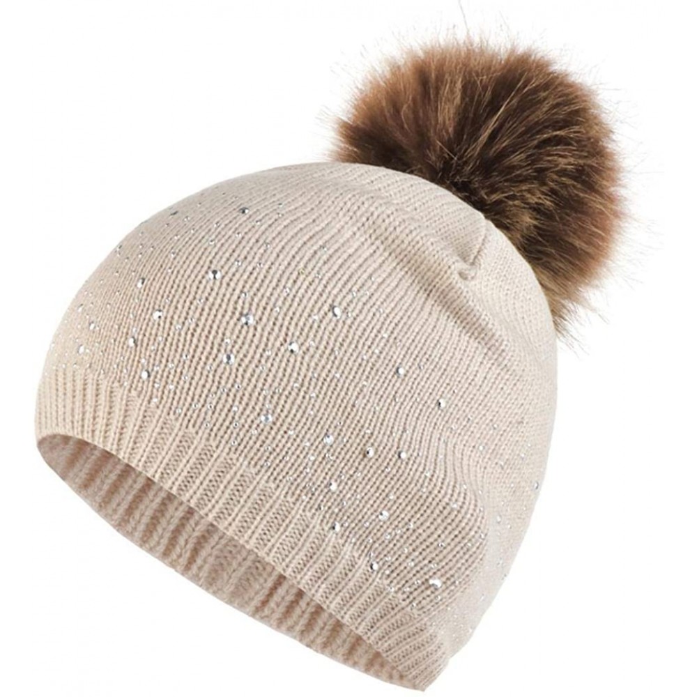 Skullies & Beanies Women Plush Ball Winter Headwear Stretchy Soft Knitted Hats Skullies & Beanies - Beige - C91928I0KCH $20.51