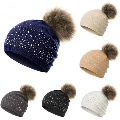Skullies & Beanies Women Plush Ball Winter Headwear Stretchy Soft Knitted Hats Skullies & Beanies - Beige - C91928I0KCH $20.51