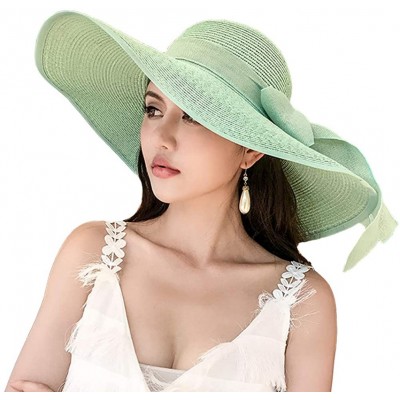 Sun Hats Women's Wide Brim Sun Protection Straw Hat-Folable Floppy Hat-Summer UV Protection Beach Cap - C1-f-mint Green - CY1...