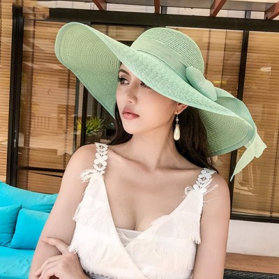 Sun Hats Women's Wide Brim Sun Protection Straw Hat-Folable Floppy Hat-Summer UV Protection Beach Cap - C1-f-mint Green - CY1...
