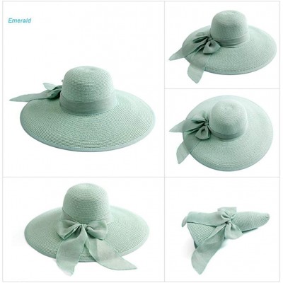 Sun Hats Women's Wide Brim Sun Protection Straw Hat-Folable Floppy Hat-Summer UV Protection Beach Cap - C1-f-mint Green - CY1...