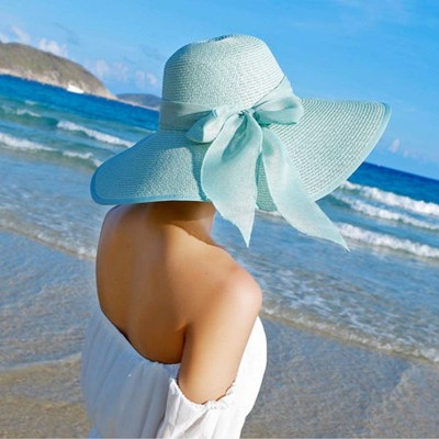 Sun Hats Women's Wide Brim Sun Protection Straw Hat-Folable Floppy Hat-Summer UV Protection Beach Cap - C1-f-mint Green - CY1...