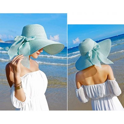 Sun Hats Women's Wide Brim Sun Protection Straw Hat-Folable Floppy Hat-Summer UV Protection Beach Cap - C1-f-mint Green - CY1...