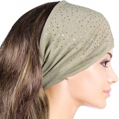 Cold Weather Headbands Sparkling Rhinestone and Dots Wide Elastic Headband - Tan - CI11CMTF85B $25.32