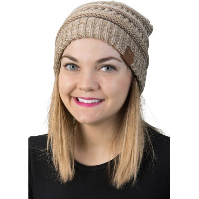 Skullies & Beanies Trendy Warm Chunky Soft Marled Cable Knit Slouchy Beanie - Taupe (8) - CC12O0RV2LC $12.38