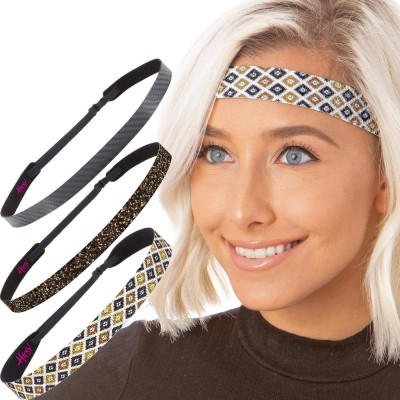 Headbands Cute Fashion Adjustable No Slip Hairband Headbands for Women Girls & Teens (3pk Brown & Black Sparkly Diamonds) - C...