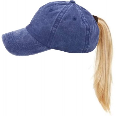 Baseball Caps Messy High Bun Women Ponytail-Baseball-Hat Twill Vintage Trucker Ponycap -Without Hair - Black+blue - CK18N0YYO...